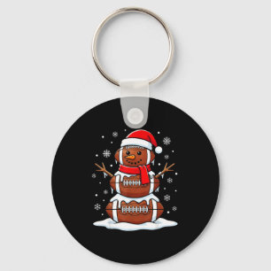 Merry Christmas Football Snowman Holiday Srts Xmas Keychain
