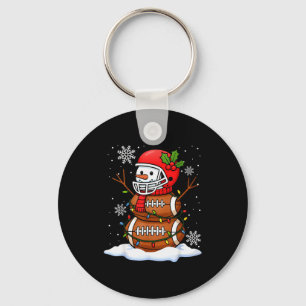Merry Christmas Football Snowman Holiday Srts Xmas Keychain