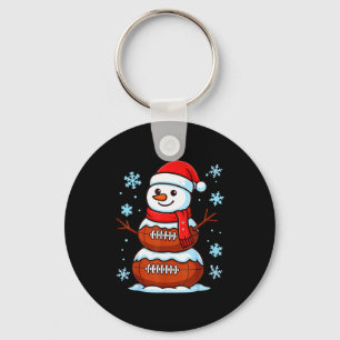 Merry Christmas Football Snowman Pajamas Funny Srt Keychain