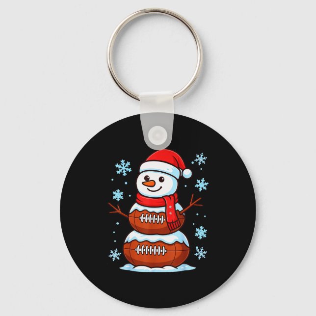 Merry Christmas Football Snowman Pajamas Funny Srt Keychain (Front)