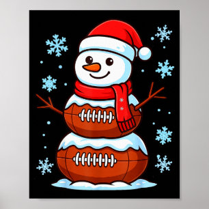 Merry Christmas Football Snowman Pajamas Funny Srt Poster
