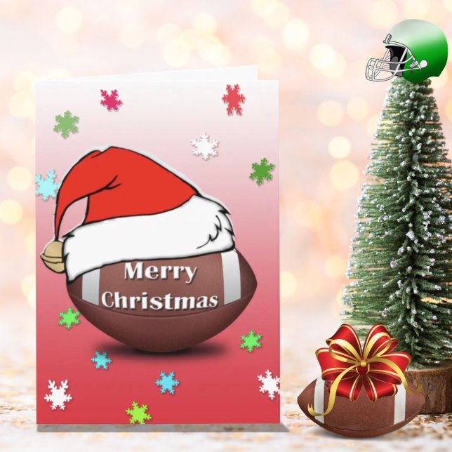 Merry Christmas Football With Santa Hat Card (Creator Uploaded)