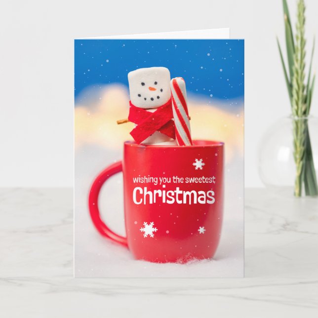 Merry Christmas For Anyone Marshmallow Snowman Holiday Card (Front)