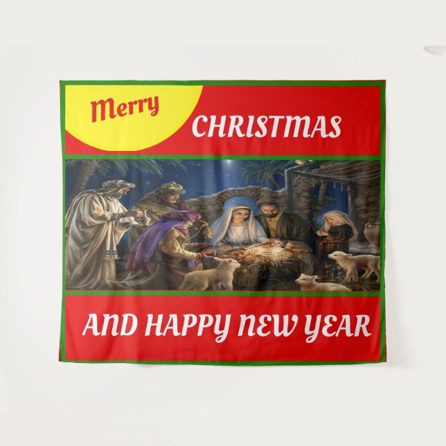 Merry christmas for windows throw fleece blanket tapestry (Front (Horizontal))