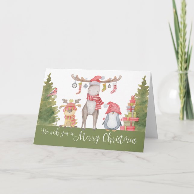 Merry Christmas Forest Animals Card (Front)