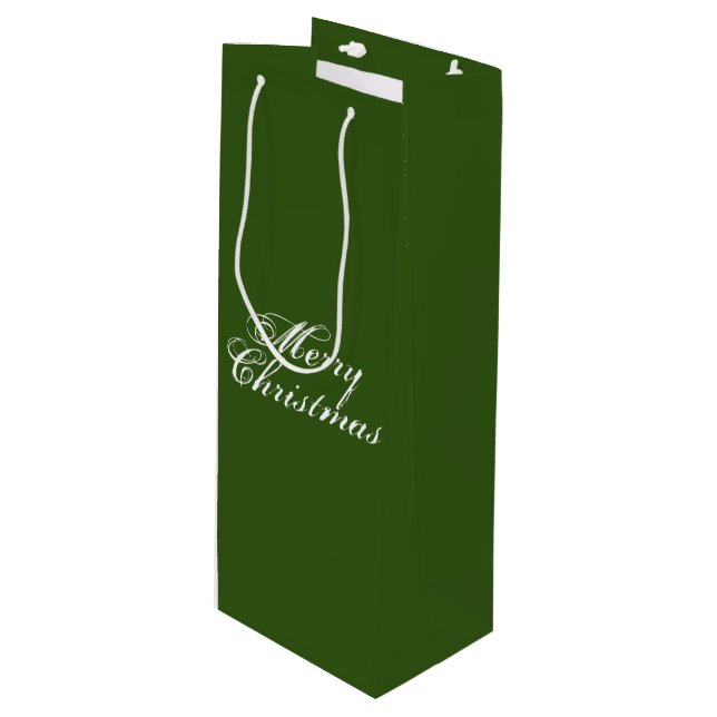Merry Christmas forest green elegant script simple Wine Gift Bag (Front Angled)