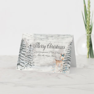 Merry Christmas,Forest,Snow,Reindeer Holiday Card