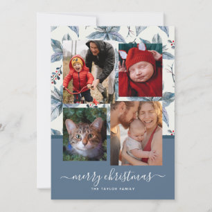Merry Christmas Four Photo Collage  Holiday Card