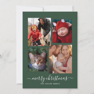 Merry Christmas Four Photo Collage  Holiday Card