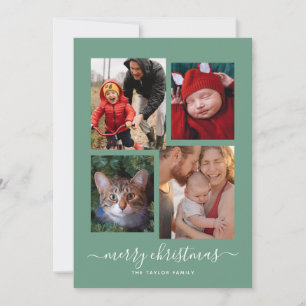 Merry Christmas Four Photo Collage  Holiday Card