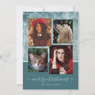 Merry Christmas Four Photo Collage  Holiday Card