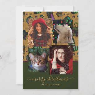 Merry Christmas Four Photo Collage Holiday Card