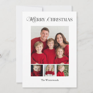 Merry Christmas Four Photo Design Holiday Card