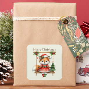 Merry Christmas fox add text  Square Sticker