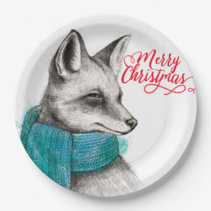 Merry Christmas Fox Drawing Paper Plate