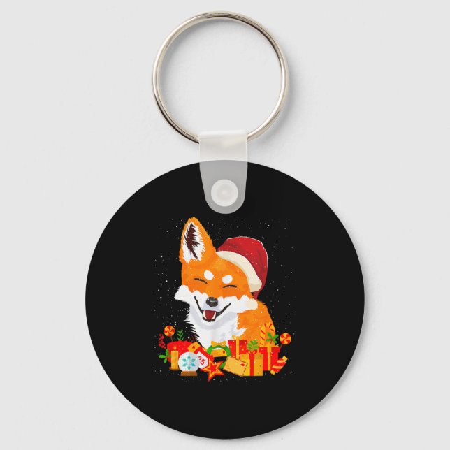 Merry Christmas Fox Foxes Ugly X-mas Sweater Santa Keychain (Front)