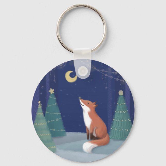 Merry Christmas: Fox Illustration Art Keychain (Front)