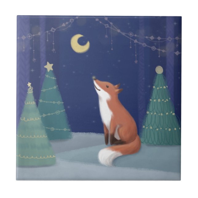 Merry Christmas: Fox Illustration Art Tile (Front)
