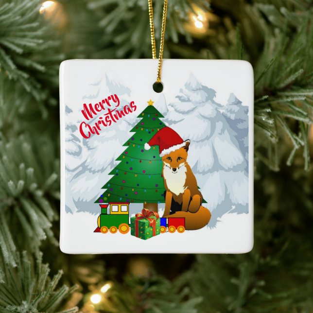 Merry Christmas Fox Ornament (Tree)