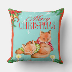 Merry Christmas Fox Throw Pillow