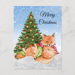 Merry Christmas Foxes / Wildlife Holiday Postcard