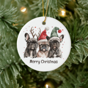 Merry Christmas French Bulldog Reindeer Dogs Ceramic Ornament