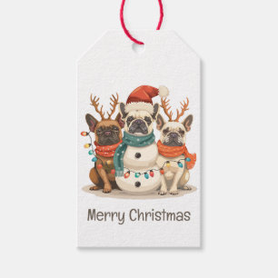 Merry Christmas French Bulldog Reindeer Dogs Gift Tags