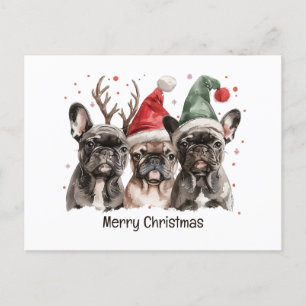 Merry Christmas French Bulldog Reindeer Dogs Holiday Postcard