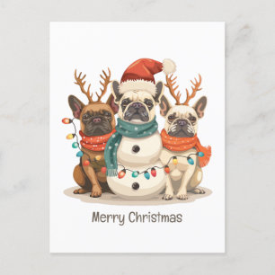 Merry Christmas French Bulldog Reindeer Dogs Holiday Postcard