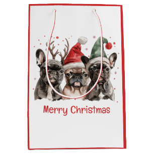 Merry Christmas French Bulldog Reindeer Dogs Medium Gift Bag