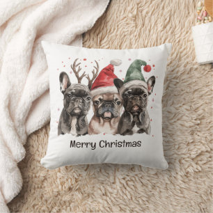 Merry Christmas French Bulldog Reindeer Dogs Throw Pillow