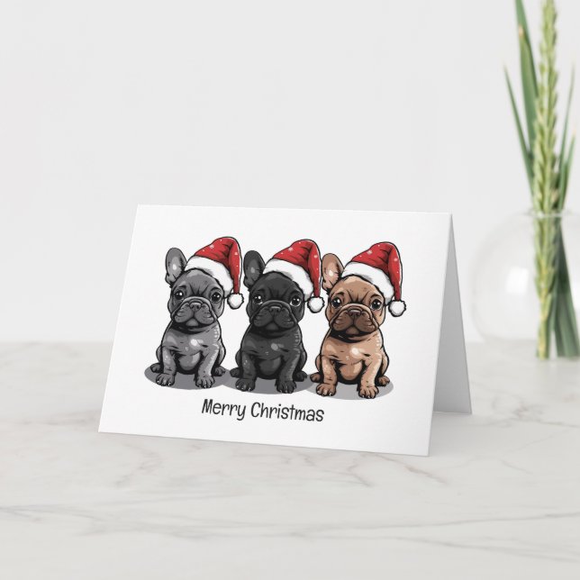 Merry Christmas French Bulldog Santa Dog Holiday Card (Front)