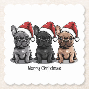 Merry Christmas French Bulldog Santa Dog Paper Coaster