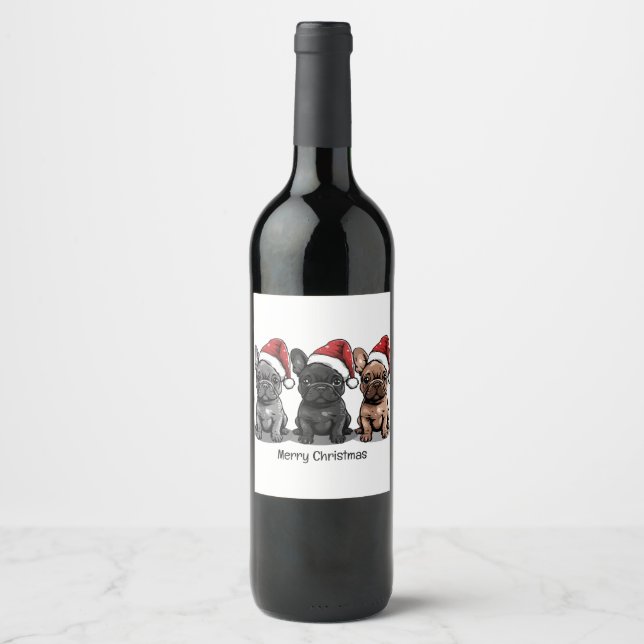 Merry Christmas French Bulldog Santa Dog Wine Label (Front)