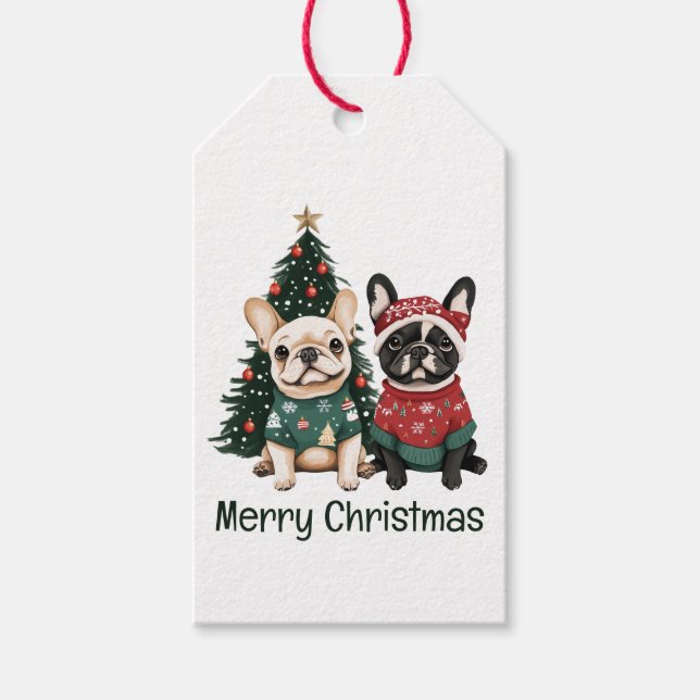 Merry Christmas French Bulldogs Gift Tags (Front)
