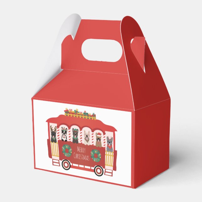 Merry Christmas French Bulldogs Holiday Trolly Favor Box (Front Side)