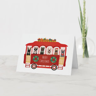 Merry Christmas French Bulldogs Holiday Trolly Foil Greeting Card