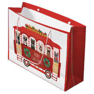 Merry Christmas French Bulldogs Holiday Trolly Large Gift Bag