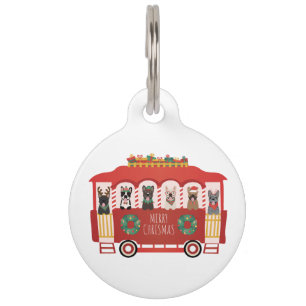 Merry Christmas French Bulldogs Holiday Trolly Pet Tag