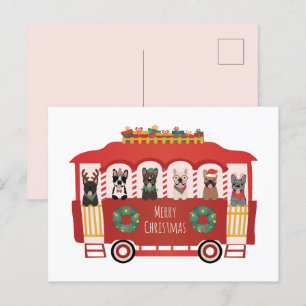Merry Christmas French Bulldogs Holiday Trolly Postcard