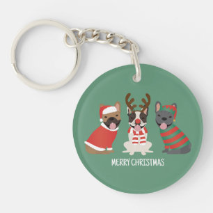 Merry Christmas French Bulldogs Keychain