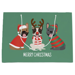 Merry Christmas French Bulldogs Large Gift Bag