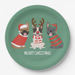 Merry Christmas French Bulldogs Paper Plate