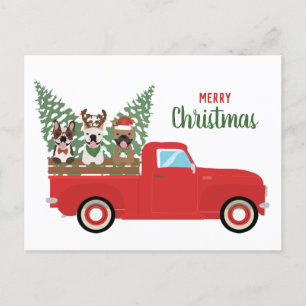 Merry Christmas French Bulldogs Red Pickup Truck Holiday Postcard