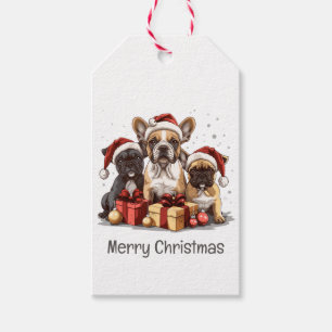 Merry Christmas French Bulldogs Santa Hat Gift Tags