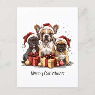 Merry Christmas French Bulldogs Santa Hat Holiday Postcard