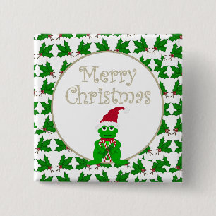 Merry Christmas Frog with Candy Cane Button