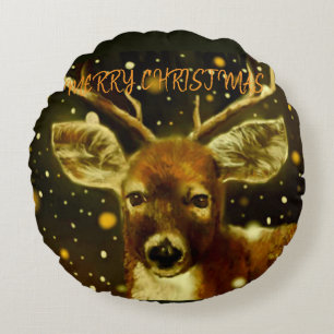 Merry Christmas From A Deer Round Pillow