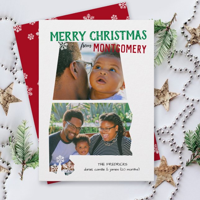 Merry Christmas from Alabama Two Photo Card (From Alabama with love two photo Christmas holiday card and moving announcement )