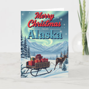 Merry Christmas From Alaska Retro Holiday Card